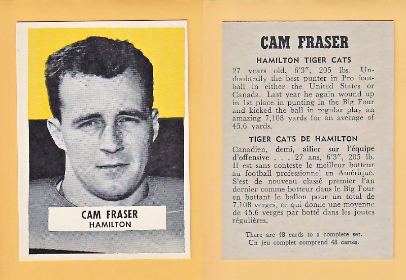 1959 CFL WHEATIES FOOTBALL CARD CAM FRASER photo