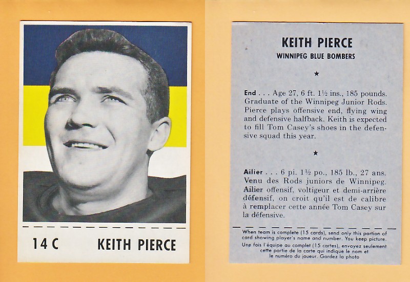 1956 CFL SHREDDED WHEAT FOOTBALL CARD KEITH PIERCE photo