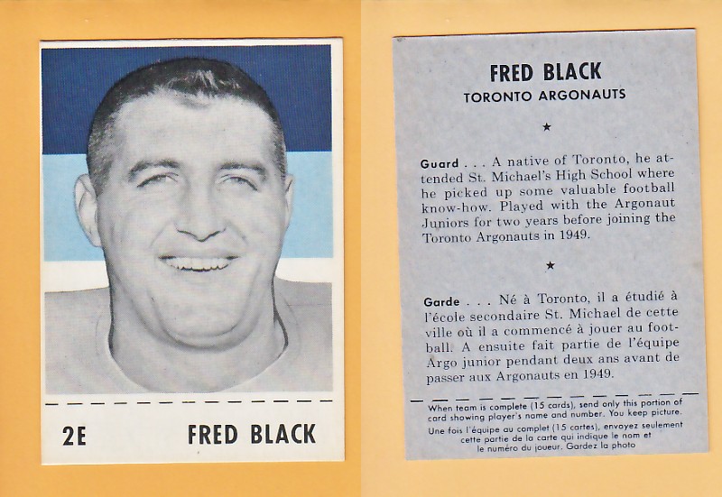 1956 CFL SHREDDED WHEAT FOOTBALL CARD FRED BLACK photo