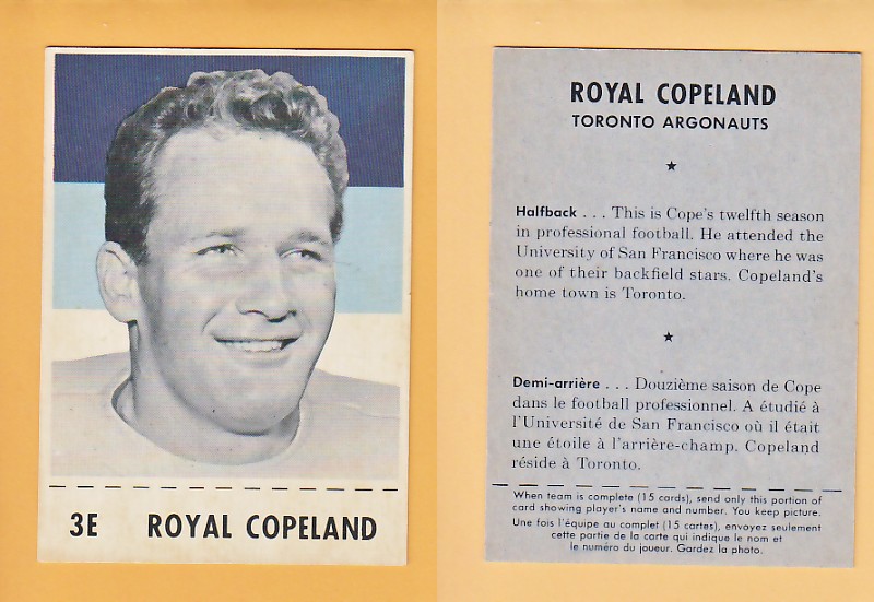 1956 CFL SHREDDED WHEAT FOOTBALL CARD ROYAL COPELAND photo