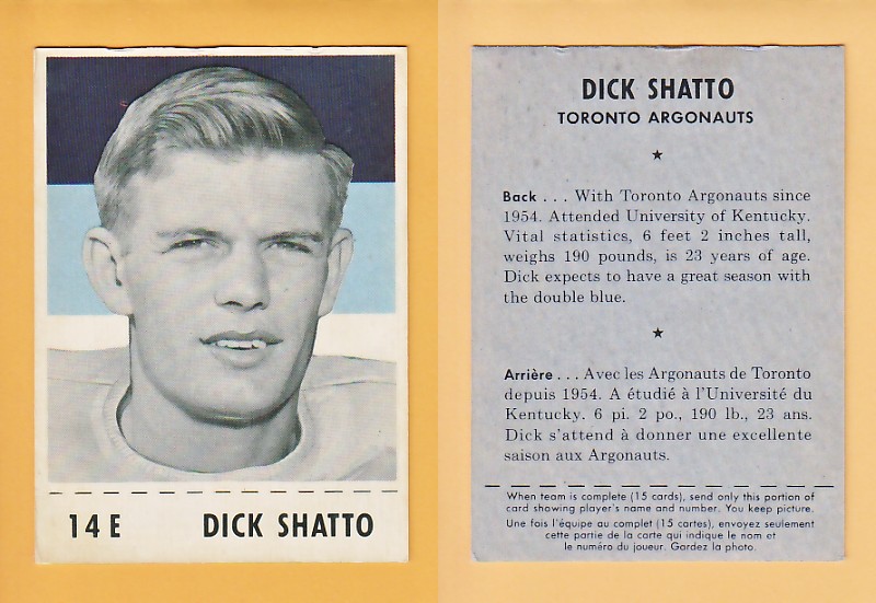 1956 CFL SHREDDED WHEAT FOOTBALL CARD DICK SHATTO photo