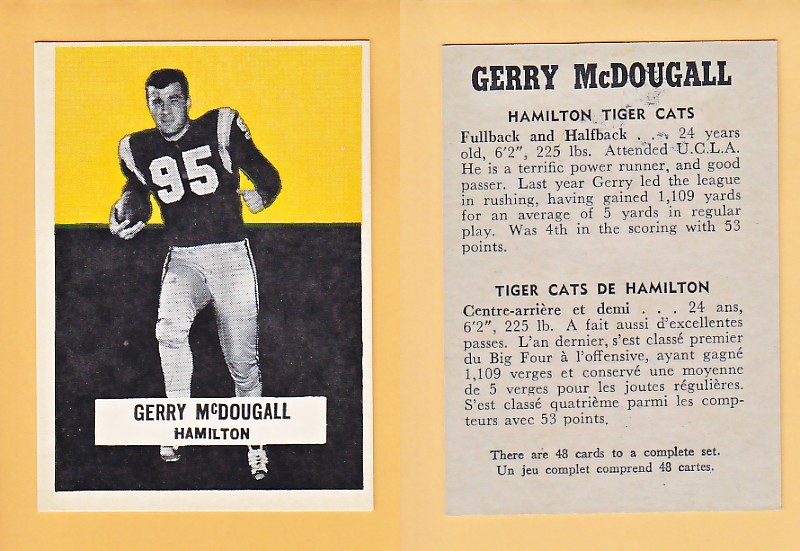 1959 CFL WHEATIES FOOTBALL CARD GERRY MCDOUGALL photo