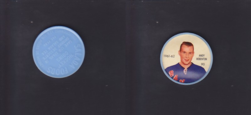 1961-62 SHIRRIFF/SALADA HOCKEY COIN #90 A.HEBENTON photo