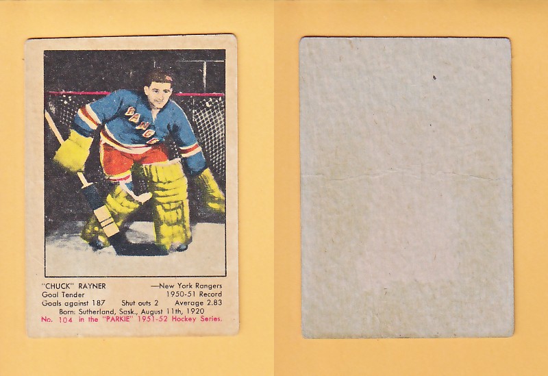 1951-52 PARKHURST HOCKEY CARD # 104 CHUCK RAYNER photo