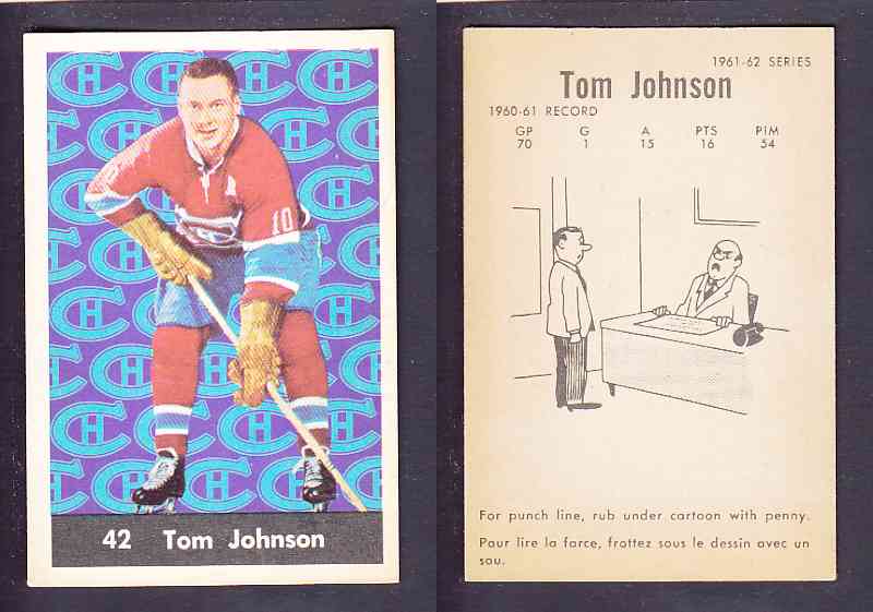 1961-62 PARKHURST HOCKEY CARD #42 TOM JOHNSON photo