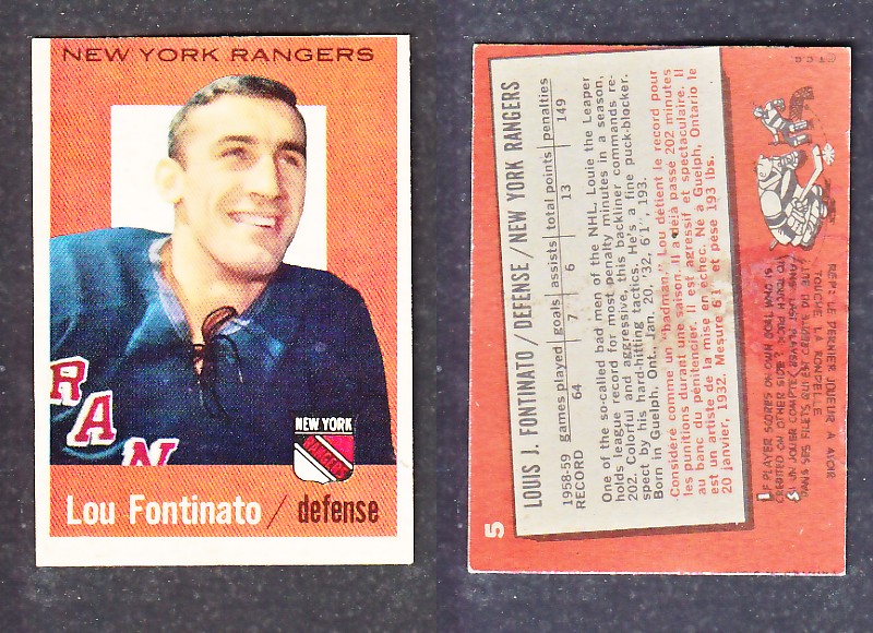 1960-61 TOPPS HOCKEY CARD L. FONTINATO # 5 photo