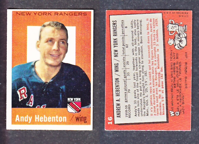 1960-61 TOPPS HOCKEY CARD A. HEBENTON  # 16 photo