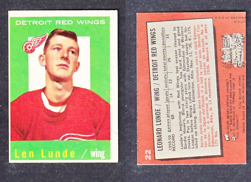 1960-61 TOPPS HOCKEY CARD L. LUNDE  # 22 photo