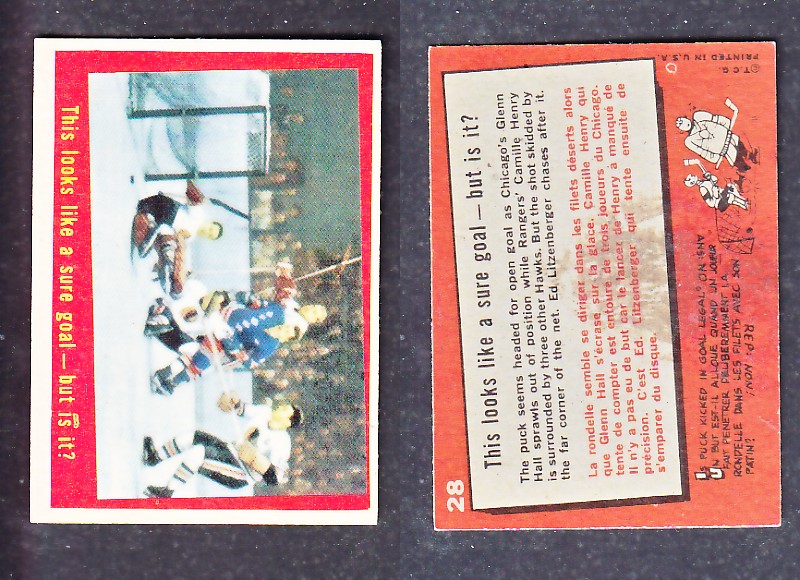 1960-61 TOPPS HOCKEY CARD G. HALL, C. HENRY ACTION  # 28 photo