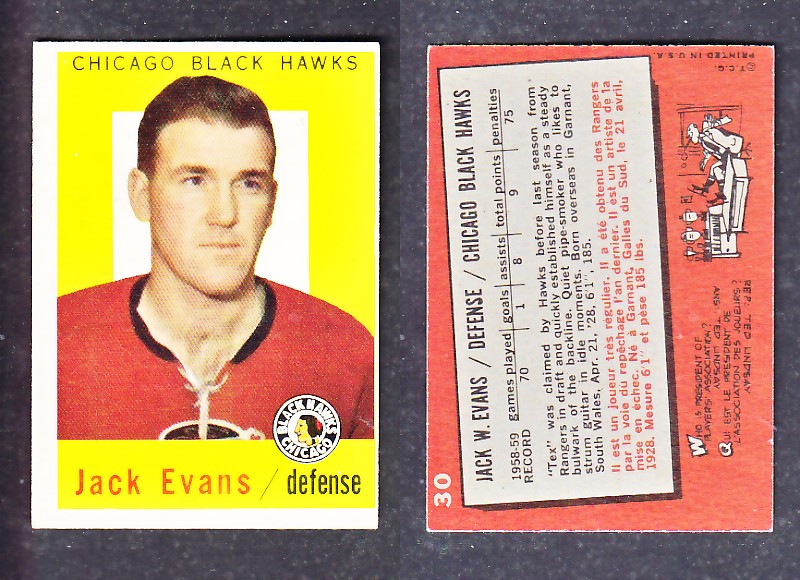 1960-61 TOPPS HOCKEY CARD J. EVANS  # 30 photo