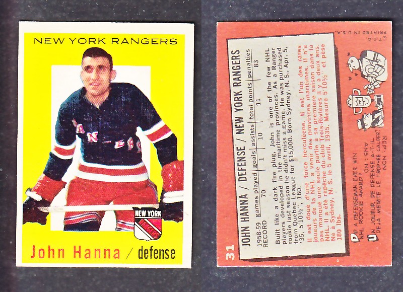 1960-61 TOPPS HOCKEY CARD J. HANNA  # 31 photo