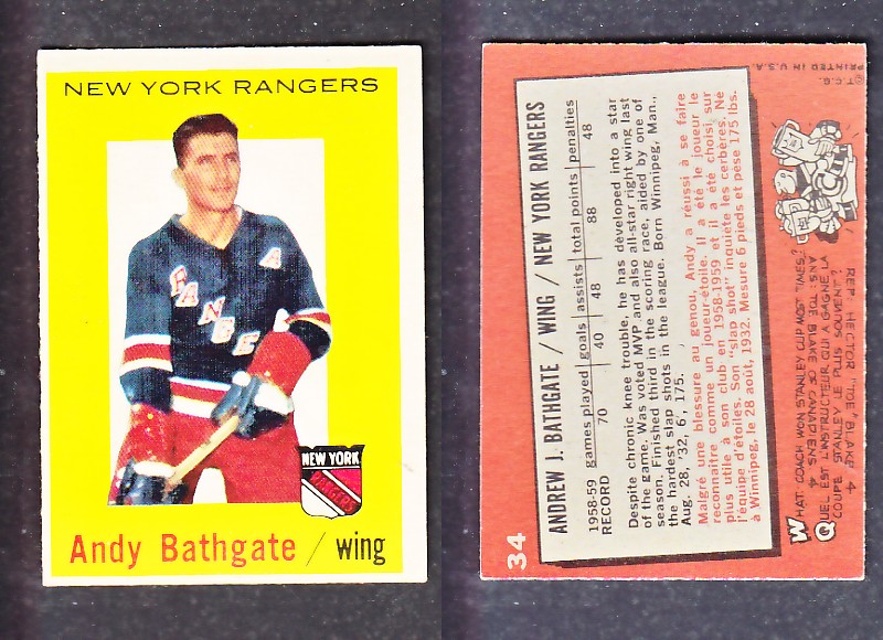 1960-61 TOPPS HOCKEY CARD A. BATHGATE # 34 photo