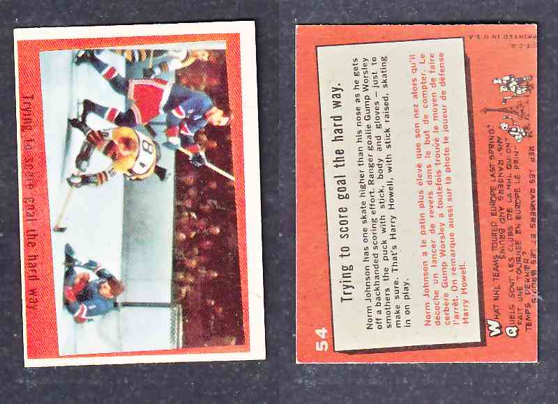 1960-61 TOPPS HOCKEY CARD N. JOHNSON, G. WORSLEY ACTION # 54 photo