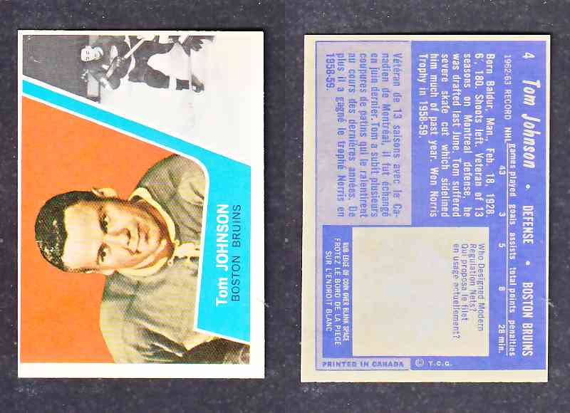 1963-64 TOPPS HOCKEY CARD T. JOHNSON  # 4 photo