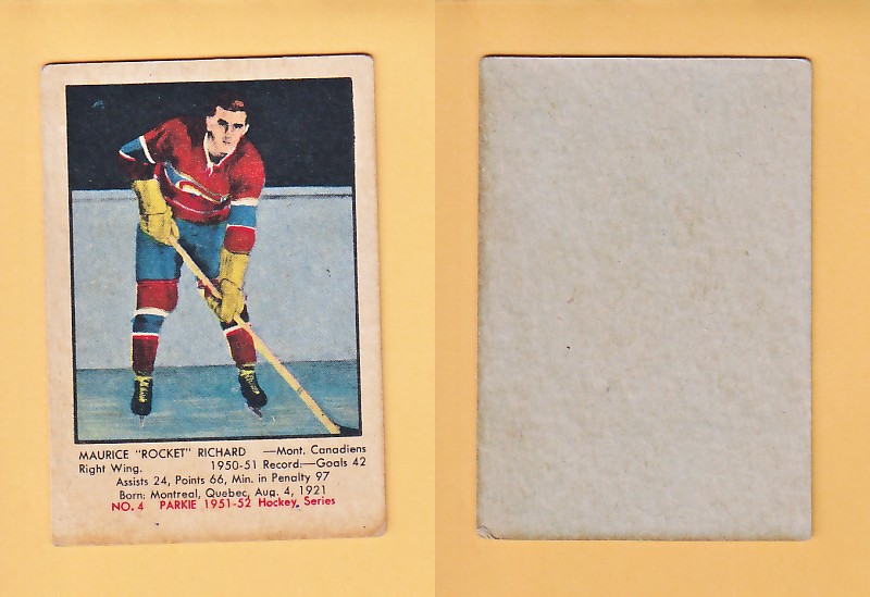 1951-52 PARKHURST HOCKEY CARD # 4 MAURICE RICHARD photo