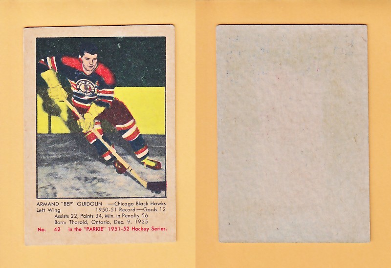 1951-52 PARKHURST HOCKEY CARD # 42 ARMAND GUIDOLIN photo