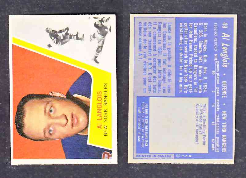 1963-64 TOPPS HOCKEY CARD A. LANGLOIS  # 49 photo