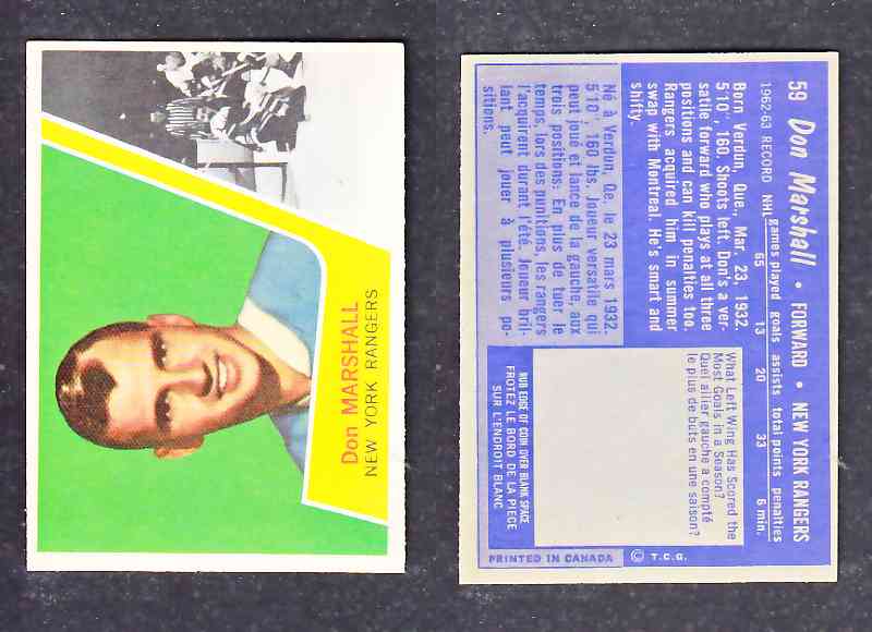 1963-64 TOPPS HOCKEY CARD D. MARSHALL  # 59 photo