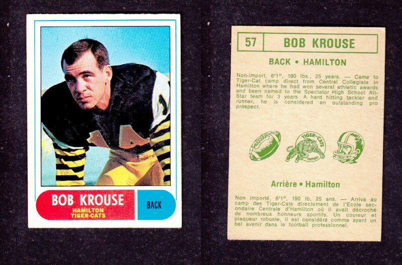 1968 CFL O-PEE-CHEE FOOTBALL CARD #57 B. KROUSE photo