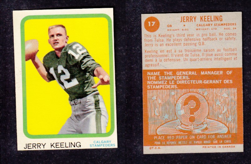 1963 CFL TOPPS FOOTBALL CARD #17 J. KEELING photo