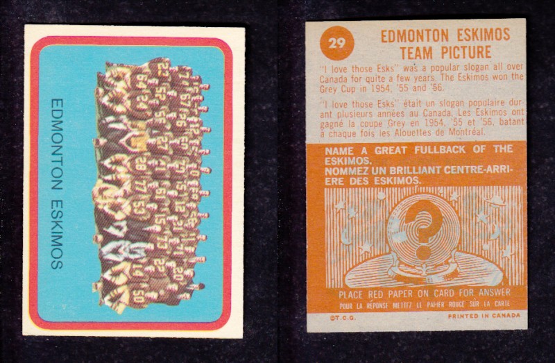 1963 CFL TOPPS FOOTBALL CARD #29 EDMONTON ESKIMOS TEAM PICTURE photo