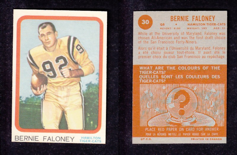 1963 CFL TOPPS FOOTBALL CARD #30 B. FALONEY photo