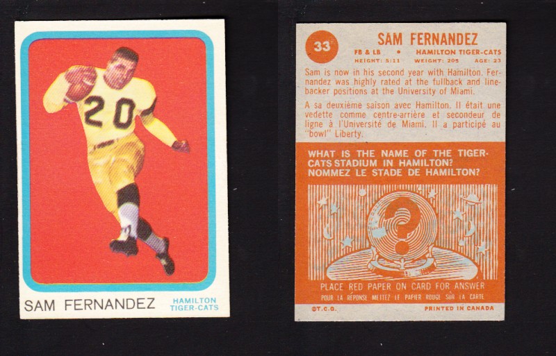 1963 CFL TOPPS FOOTBALL CARD #33 S. FERNANDEZ photo