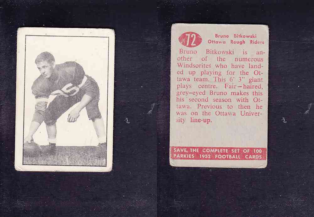 1952 CFL PARKHURST FOOTBALL CARD #72 B. BITKOWSKI photo