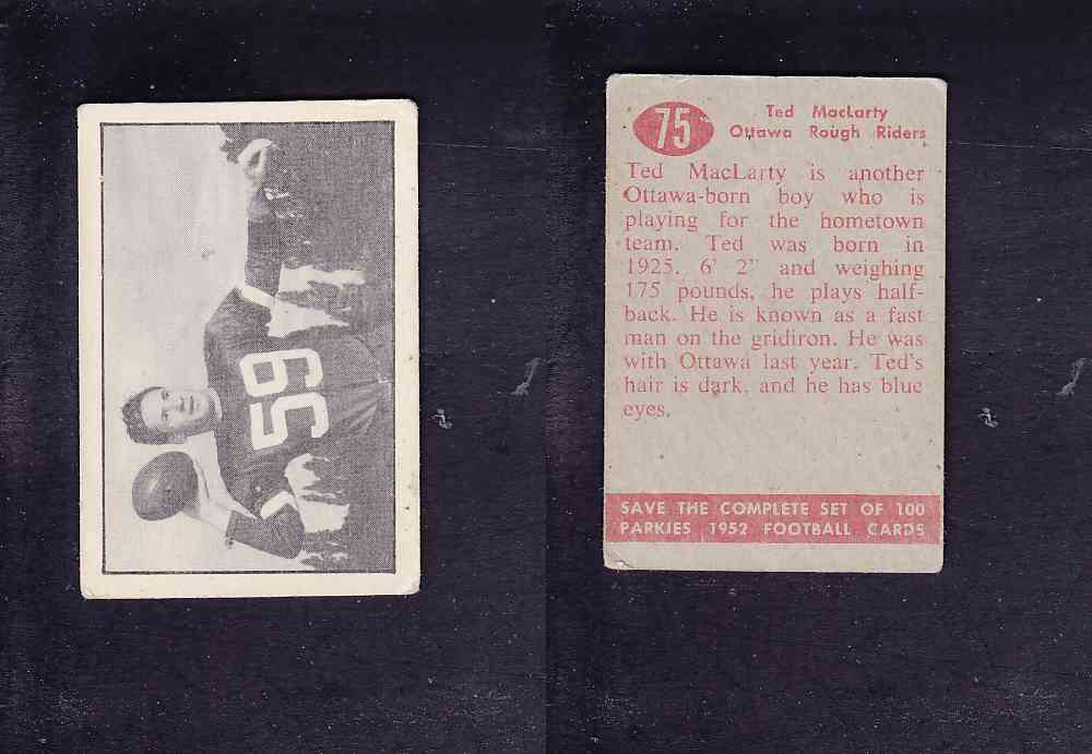 1952 CFL PARKHURST FOOTBALL CARD #75 T. MACLARTY photo