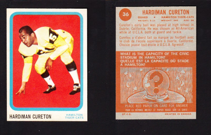 1963 CFL TOPPS FOOTBALL CARD #36 H. CURETON photo