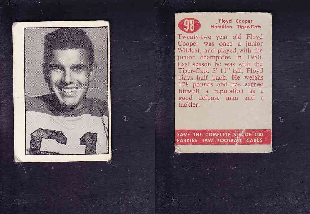 1952 CFL PARKHURST FOOTBALL CARD #98 F. COOPER photo