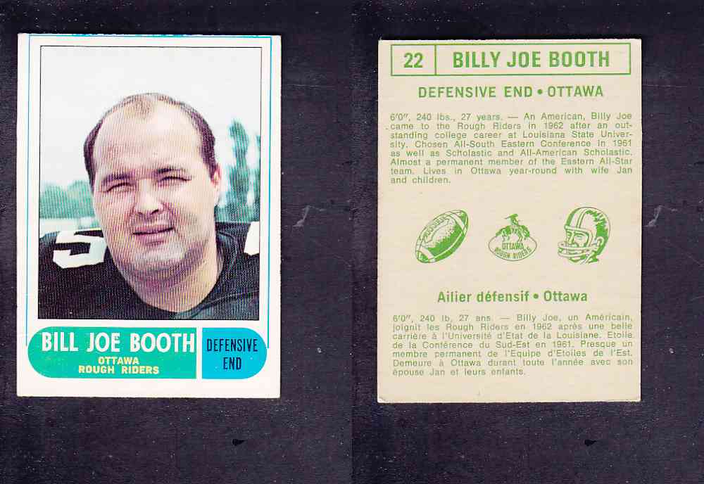 1968 CFL O-PEE-CHEE FOOTBALL CARD  #22 B. BOOTH photo