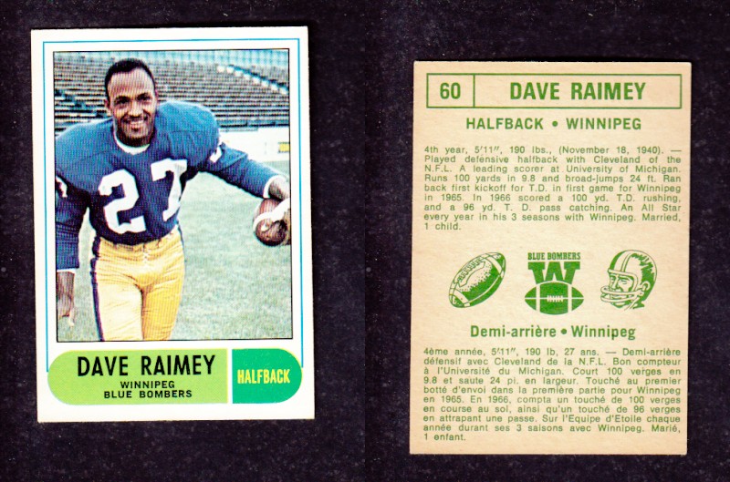 1968 CFL O-PEE-CHEE FOOTBALL CARD #60 D. RAIMEY photo