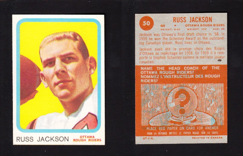 1963 CFL TOPPS FOOTBALL CARD #50 R.JACKSON photo