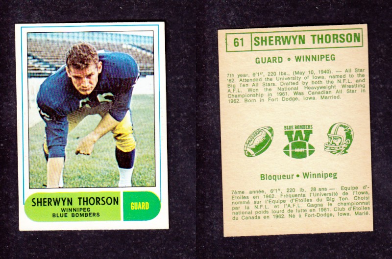 1968 CFL O-PEE-CHEE FOOTBALL CARD #61 S. THORSON photo