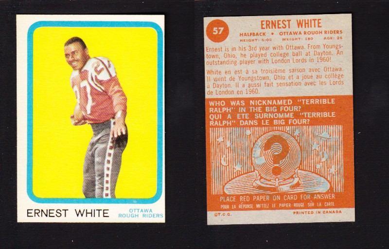 1963 CFL TOPPS FOOTBALL CARD #57 E. WHITE photo