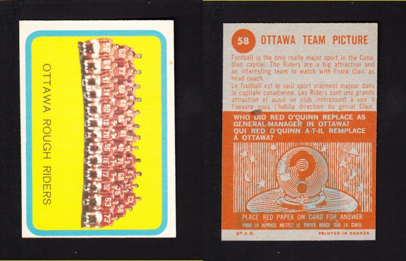 1963 CFL TOPPS FOOTBALL CARD #58 OTTAWA TEAM PICTURE photo