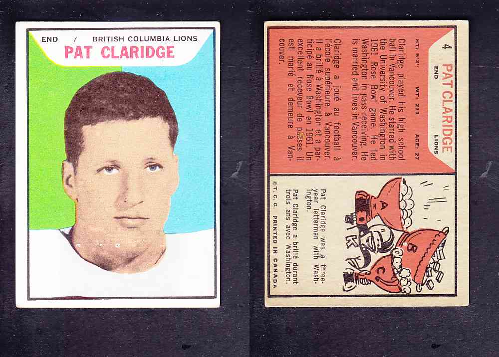 1965 CFL TOPPS FOOTBALL CARD #4 P.CLARIDGE photo