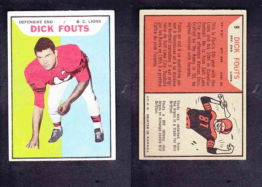 1965 CFL TOPPS FOOTBALL CARD #9 D. FOUTS photo