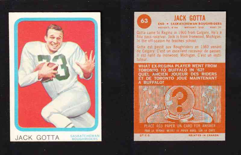 1963 CFL TOPPS FOOTBALL CARD #63 J. GOTTA photo