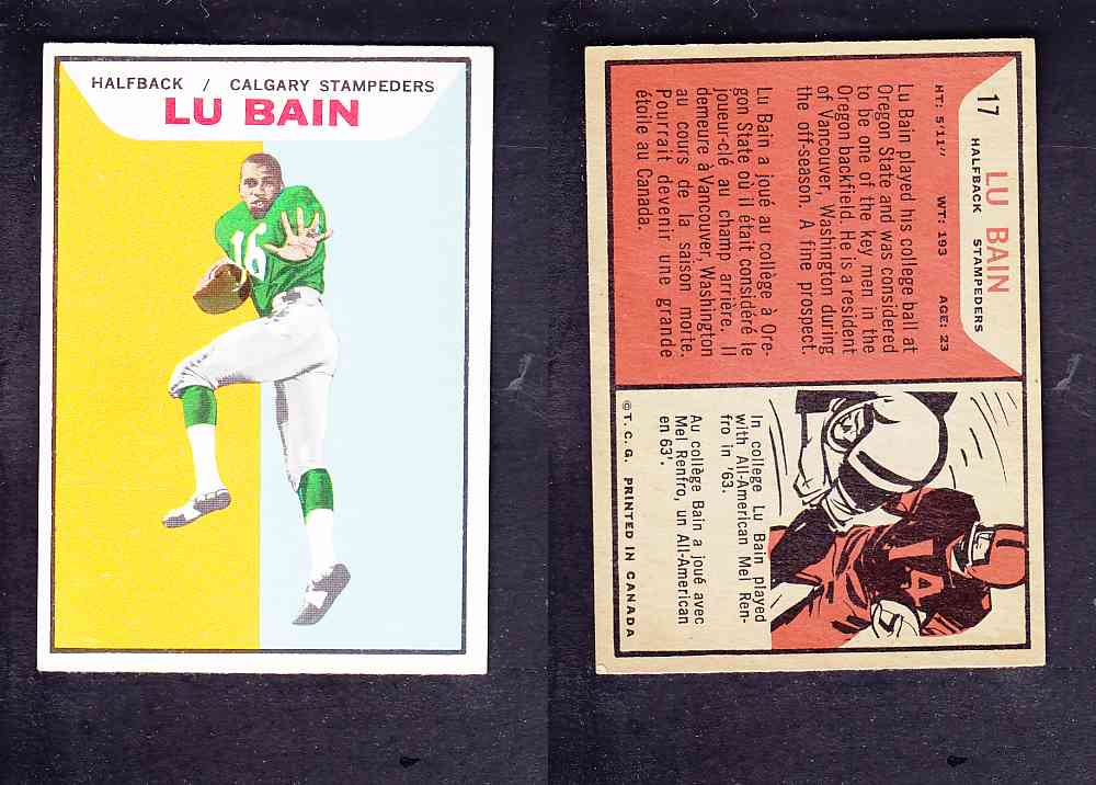 1965 CFL TOPPS FOOTBALL CARD #17 L. BAIN photo