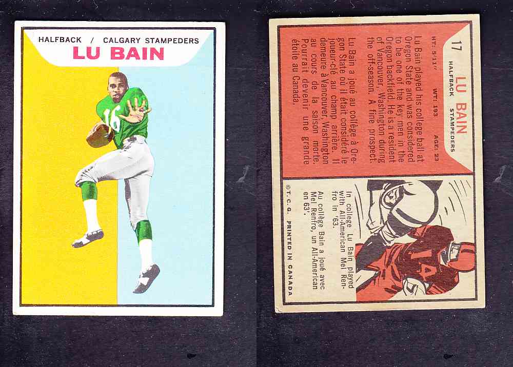 1965 CFL TOPPS FOOTBALL CARD #17 L. BAIN photo