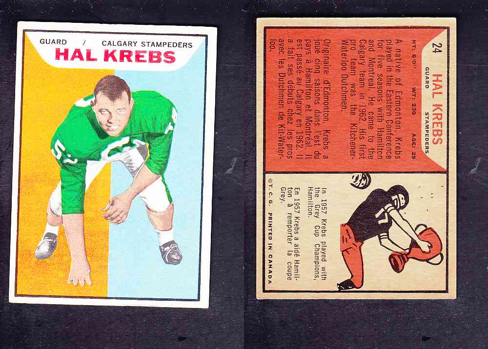 1965 CFL TOPPS FOOTBALL CARD #24 H. KREBS photo