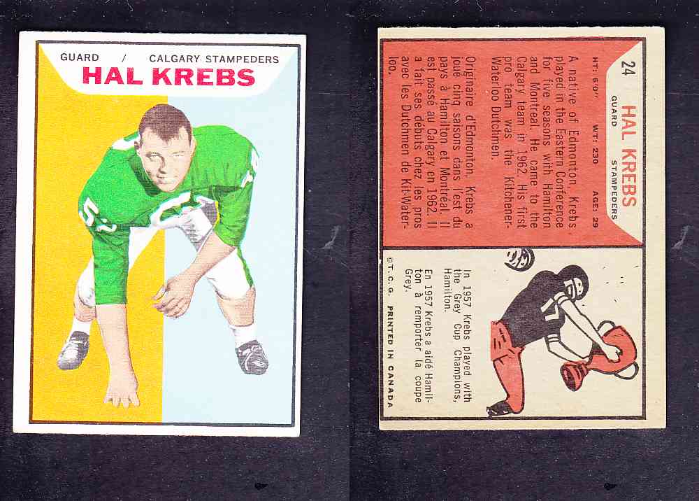 1965 CFL TOPPS FOOTBALL CARD #24 H. KREBS photo