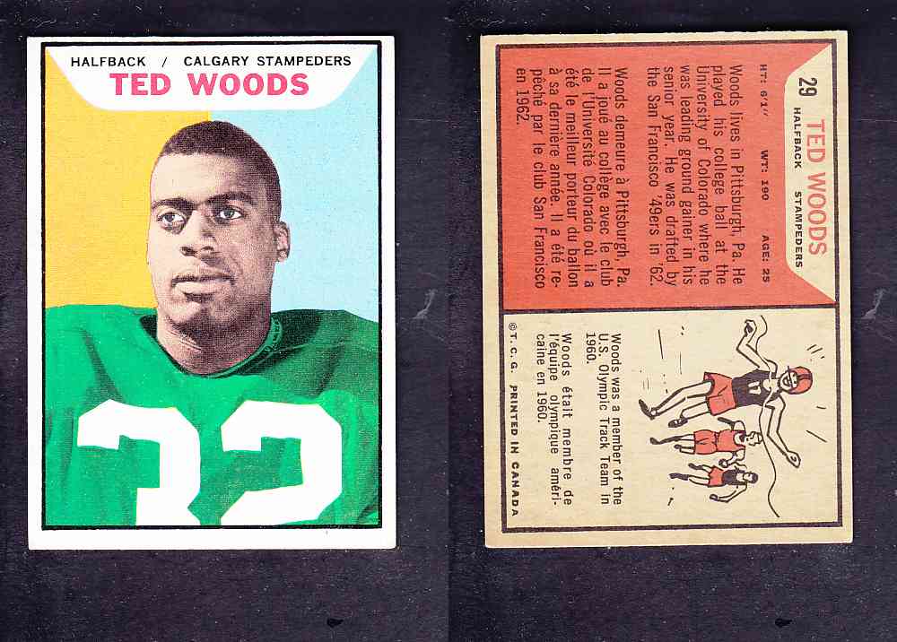 1965 CFL TOPPS FOOTBALL CARD #29 T. WOODS photo