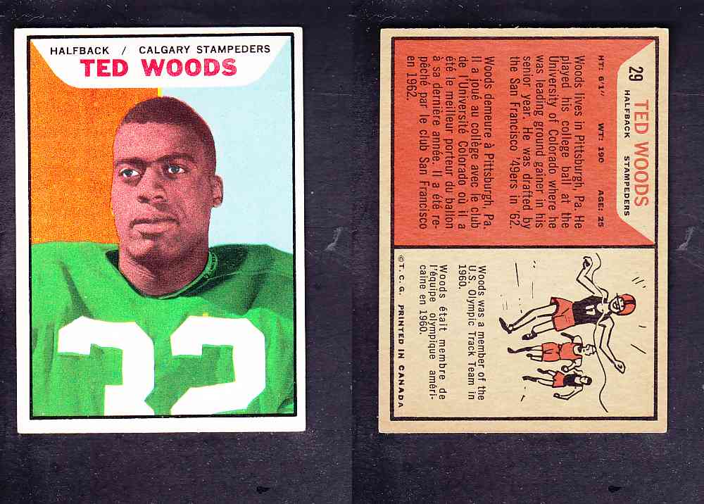 1965 CFL TOPPS FOOTBALL CARD #29 T. WOODS photo