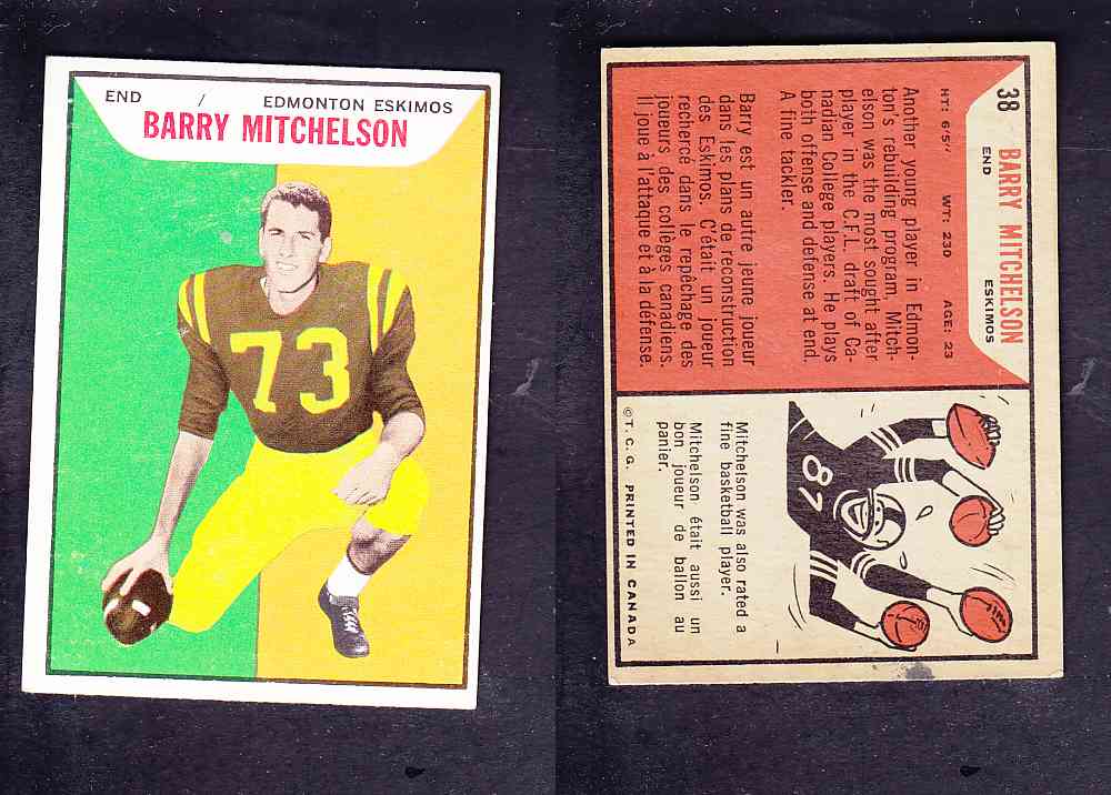 1965 CFL TOPPS FOOTBALL CARD #38 B. MITCHELSON photo