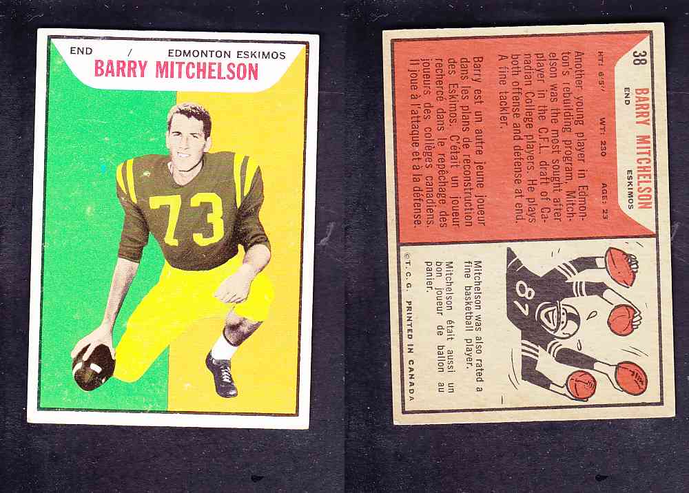 1965 CFL TOPPS FOOTBALL CARD #38 B. MITCHELSON photo