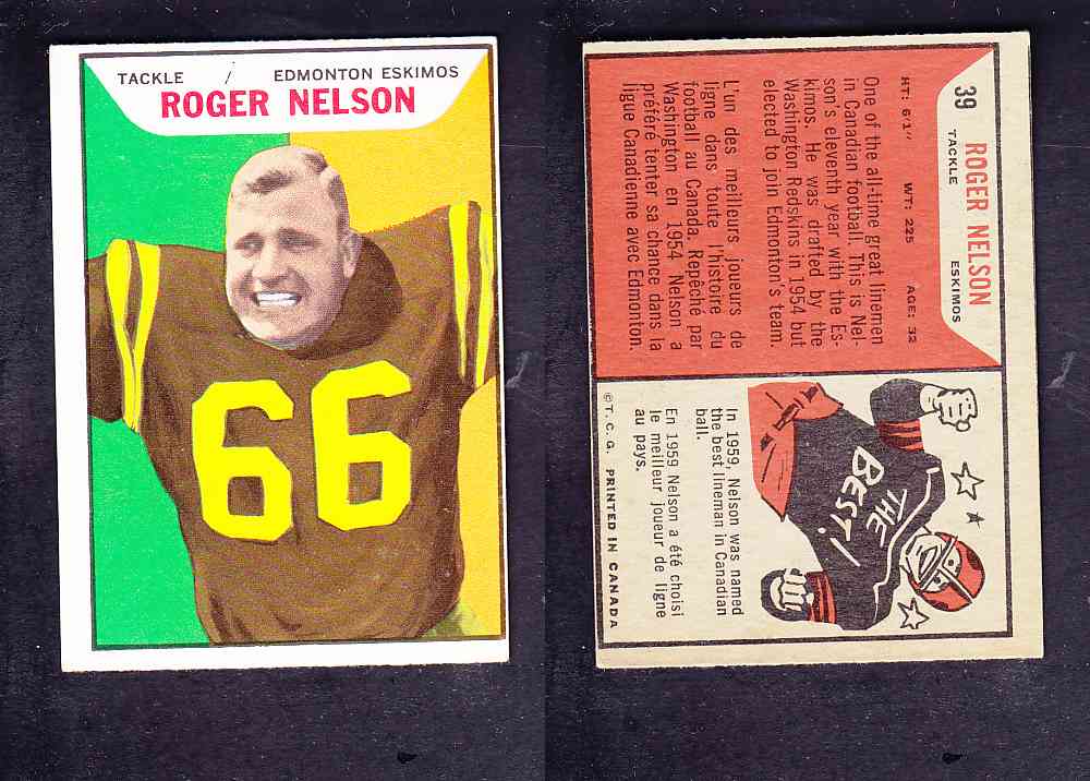 1965 CFL TOPPS FOOTBALL CARD #39 R. NELSON photo