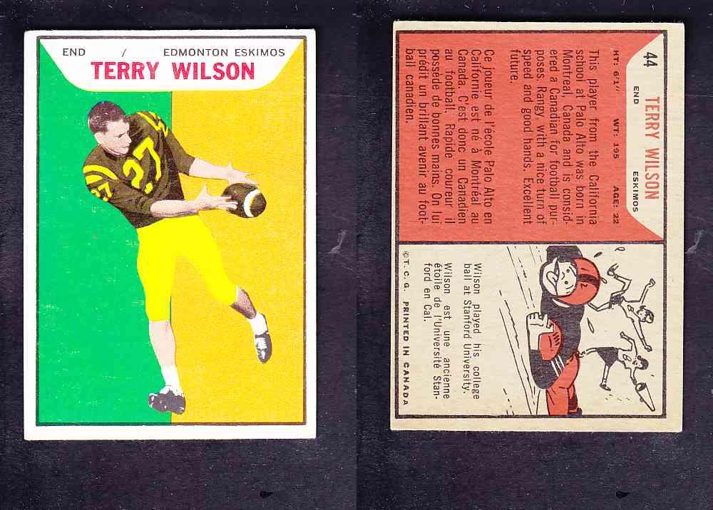 1965 CFL TOPPS FOOTBALL CARD #44 T. WILSON photo